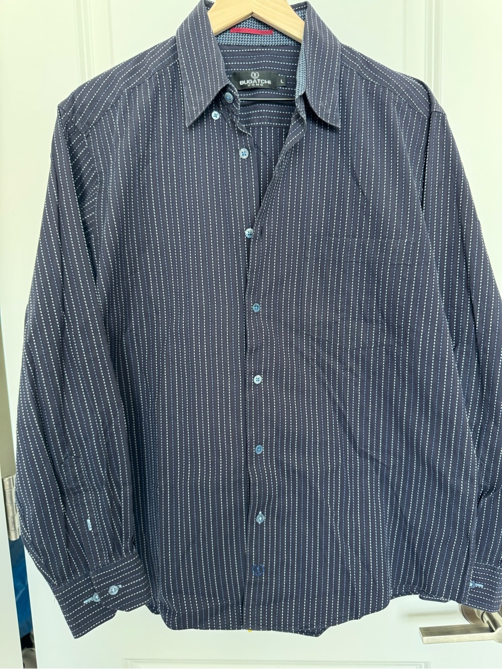 Bugatchi Uomo Mens L Navy Pinstripe Shirt